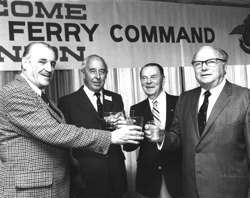 Photo: Don McVicar, D.C.T. Bennett, C.H. 'Punch' Dickens, and Griffith 'Taffy' Powell, skilled pilots and aviation heroes, at the 1980 Ferry Command Reunion in Dorval